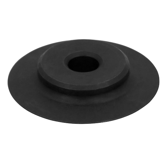 A black, circular rubber washer or grommet with a hole in the center, photographed against a white background.
